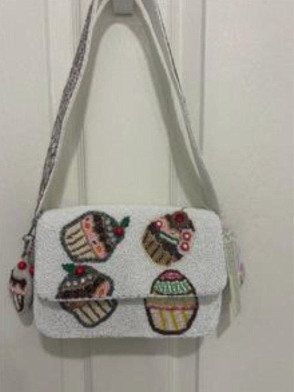 Cupcakes Beaded Sequin Bag Handcrafted in India w  Cupcake Charm NWT